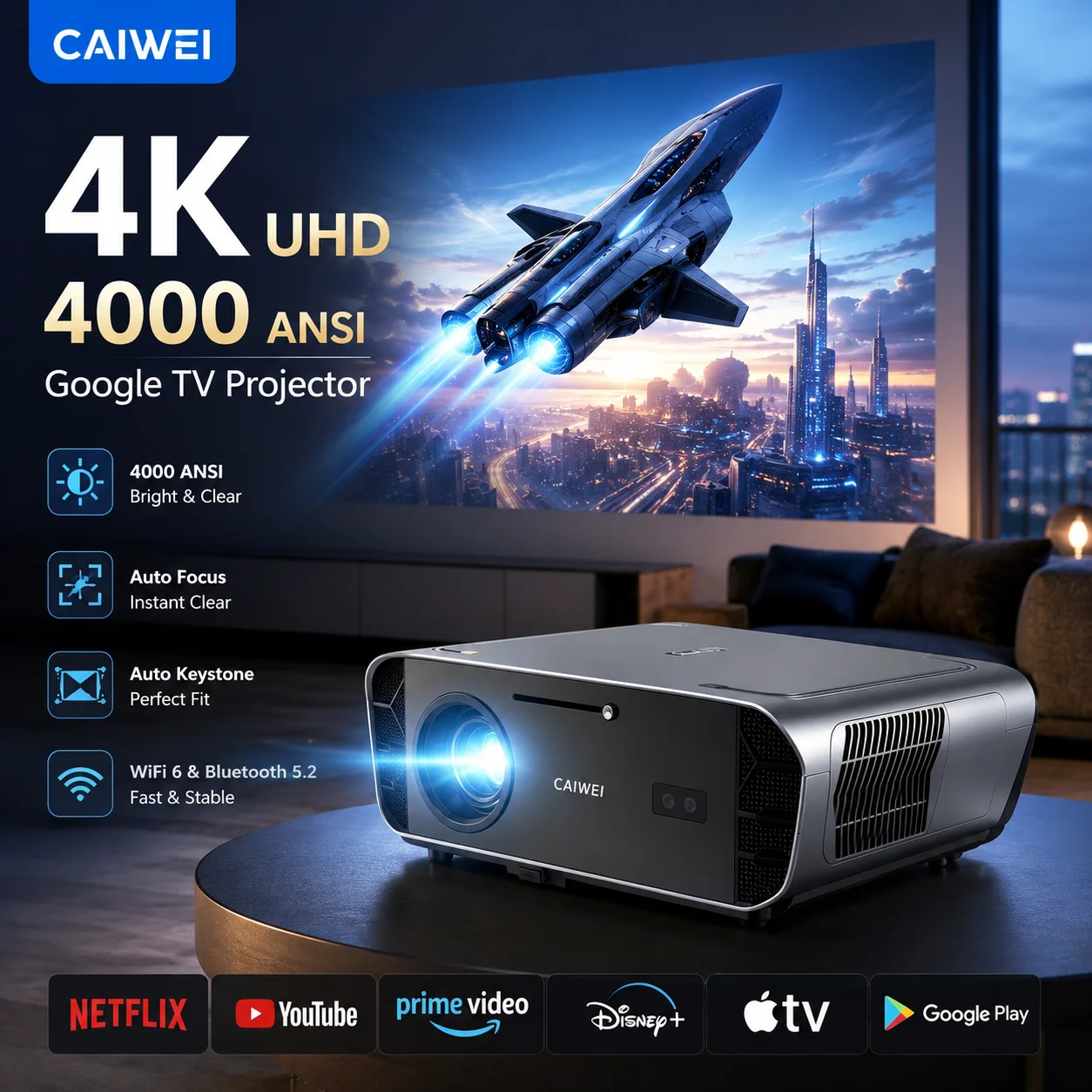 Home Cinema Experience - Proyektor 4000ANSI 4K S7 Siang Hari