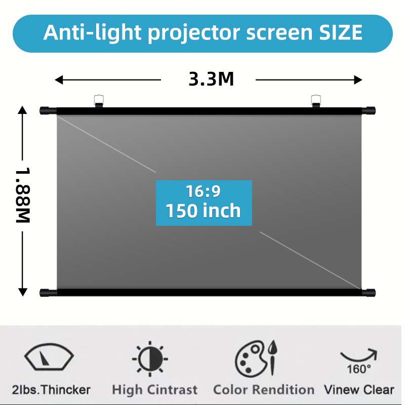 Home Cinema Projector Screen - Layar Proyektor Anti-Cahaya 150 Inci 16:9,