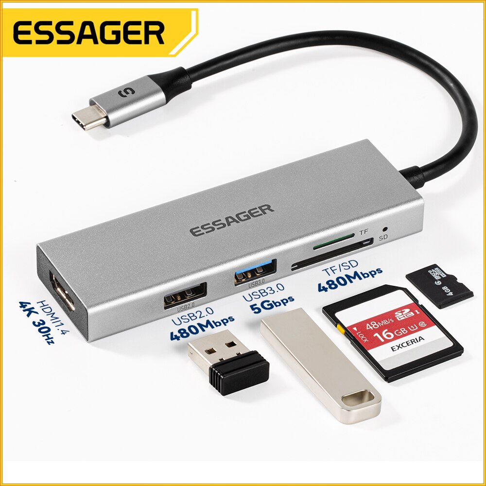 Essager 5 in 1 USB C HUB pemba - Home Cinema Usb ulasan dan harga