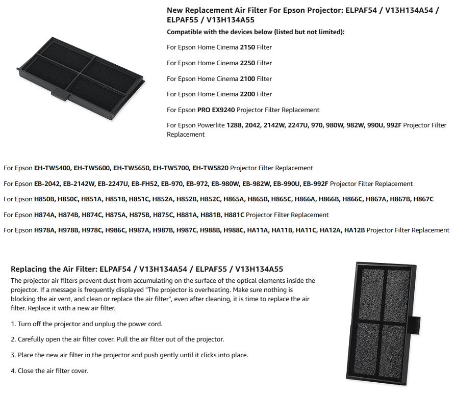ELPAF54 ELPAF55 Filter Udara P - Home Cinema Epson 2150 ulasan dan harga